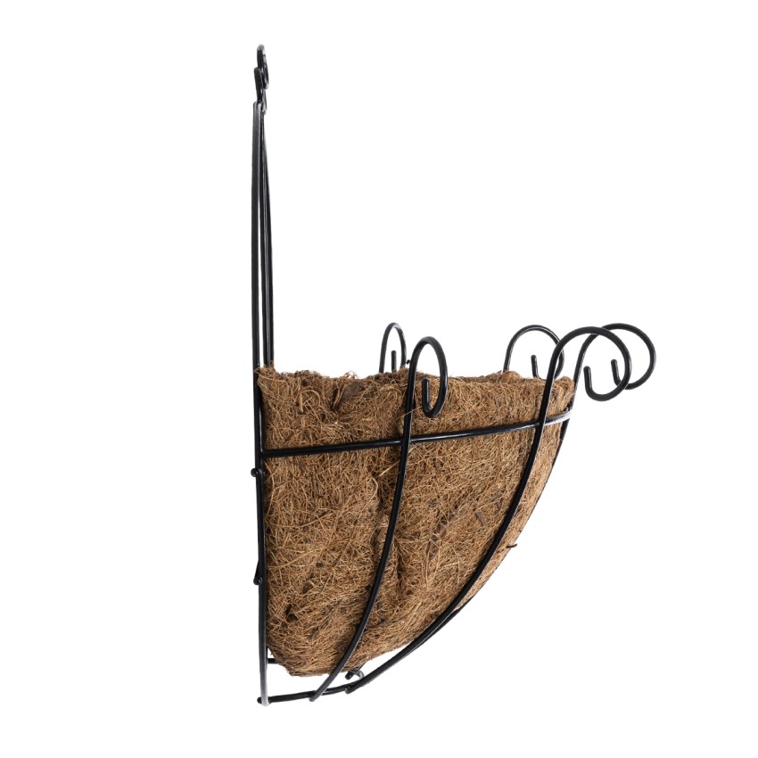 Τεχνητός Κήπος KOUFONISIA  Κρεμαστό Διακοσμητικό Κασπώ Γλάστρα -  από Φλοιό Καρύδας Καφέ με Μαύρη Μεταλλική Βάση Φ30 x Υ33cm