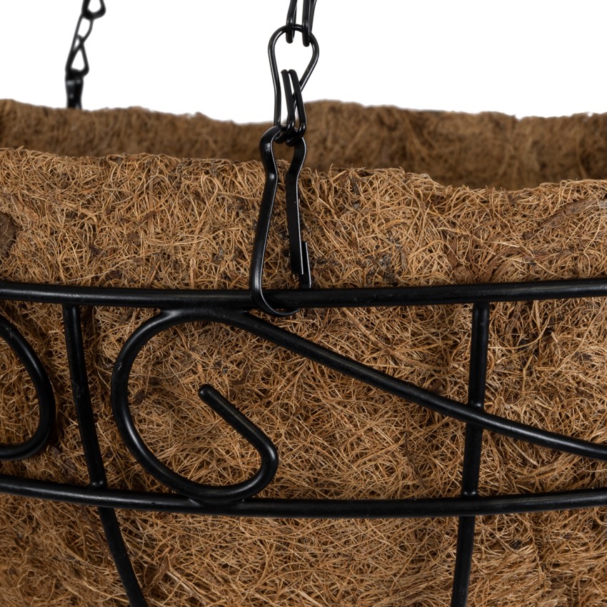 Τεχνητός Κήπος KARYSTOS  Κρεμαστό Διακοσμητικό Κασπώ Γλάστρα -  από Φλοιό Καρύδας Καφέ με Μαύρη Μεταλλική Βάση Φ30 x Υ15cm