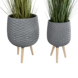 Τεχνητός Κήπος LOUISIANA  ΣΕΤ 2 Διακοσμητικά Πολυεστερικά Τσιμεντένιά Κασπώ Γλάστρες - s Γκρι A:Φ36 x Υ54cm B:Φ32 x Υ49cm