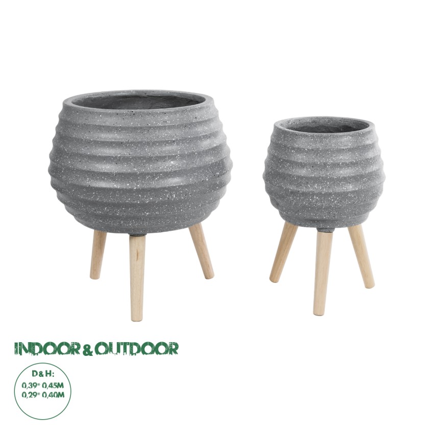 Τεχνητός Κήπος MARYLAND  ΣΕΤ 2 Διακοσμητικά Πολυεστερικά Τσιμεντένιά Κασπώ Γλάστρες - s Γκρι A:Φ39 x Υ45cm B:Φ29 x Υ40cm