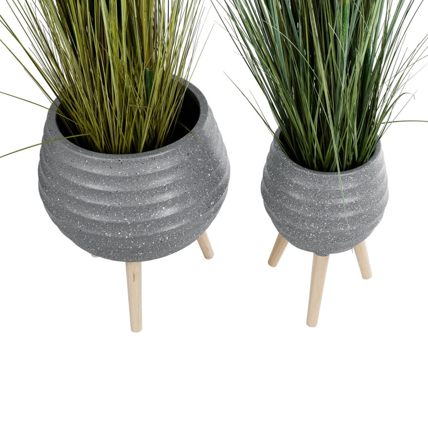 Τεχνητός Κήπος MARYLAND  ΣΕΤ 2 Διακοσμητικά Πολυεστερικά Τσιμεντένιά Κασπώ Γλάστρες - s Γκρι A:Φ39 x Υ45cm B:Φ29 x Υ40cm