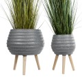 Τεχνητός Κήπος MARYLAND  ΣΕΤ 2 Διακοσμητικά Πολυεστερικά Τσιμεντένιά Κασπώ Γλάστρες - s Γκρι A:Φ39 x Υ45cm B:Φ29 x Υ40cm