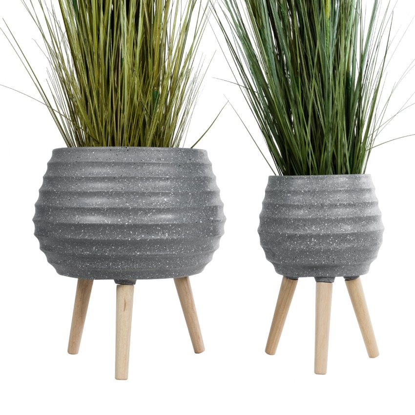 Τεχνητός Κήπος MARYLAND  ΣΕΤ 2 Διακοσμητικά Πολυεστερικά Τσιμεντένιά Κασπώ Γλάστρες - s Γκρι A:Φ39 x Υ45cm B:Φ29 x Υ40cm