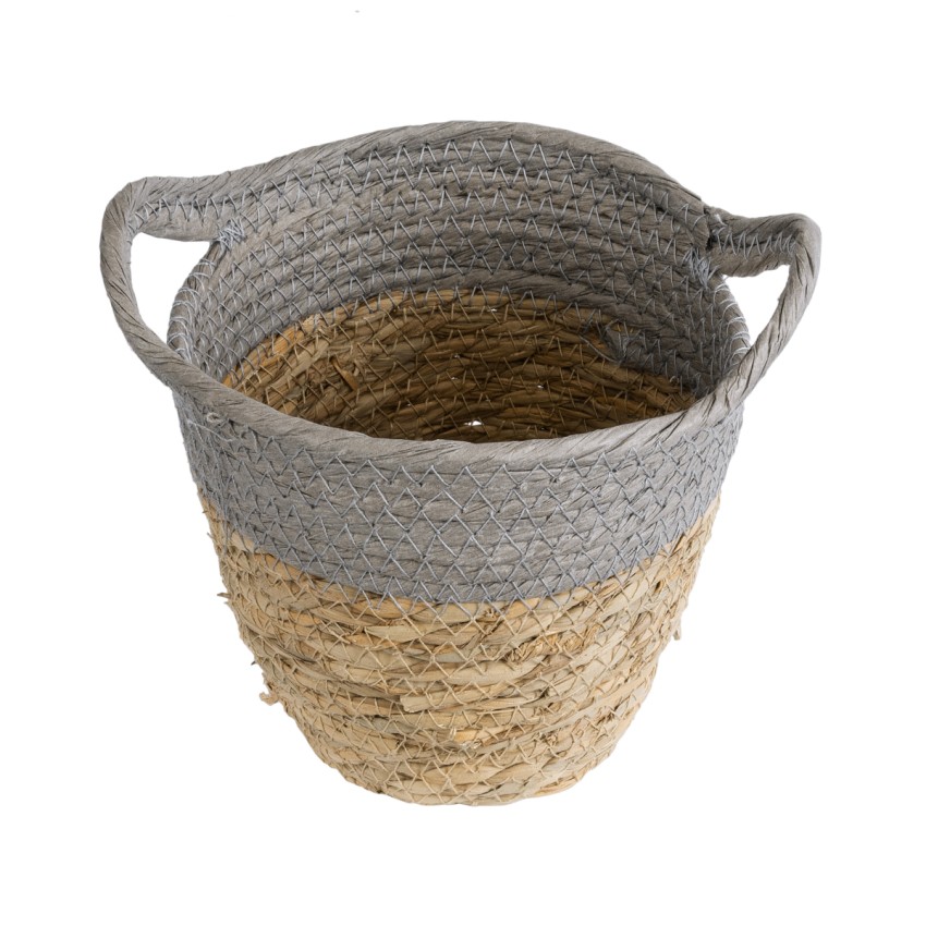 Τεχνητός Κήπος SYROS  Διακοσμητικό Πλεκτό Κασπώ Γλάστρα -  Μπεζ με Γκρι Φ17 x Υ16cm