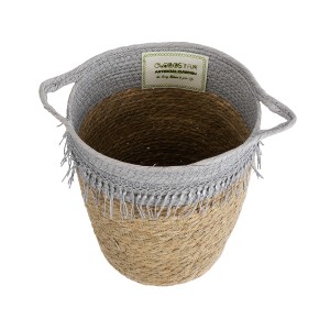 Τεχνητός Κήπος SYROS  Διακοσμητικό Πλεκτό Κασπώ Γλάστρα -  Μπεζ με Γκρι Φ26 x Υ28cm