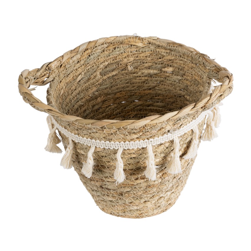 Τεχνητός Κήπος SANTORINI  Διακοσμητικό Πλεκτό Κασπώ Γλάστρα -  Μπεζ με Λευκό Φ17 x Υ16cm