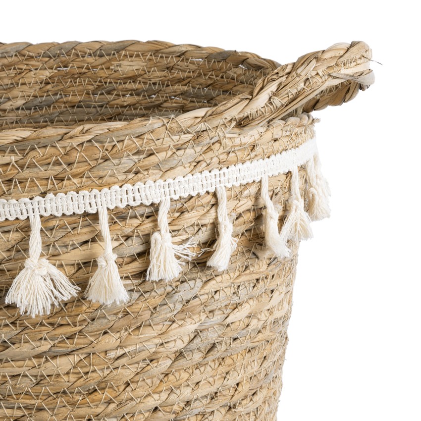 Τεχνητός Κήπος SANTORINI  Διακοσμητικό Πλεκτό Κασπώ Γλάστρα -  Μπεζ με Λευκό Φ26 x Υ28cm