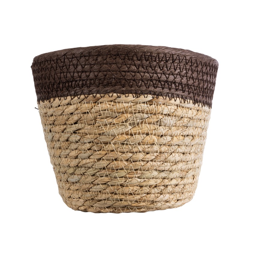 Τεχνητός Κήπος LEFKADA  Διακοσμητικό Πλεκτό Κασπώ Γλάστρα -  Μπεζ με Καφέ Φ18 x Υ15cm