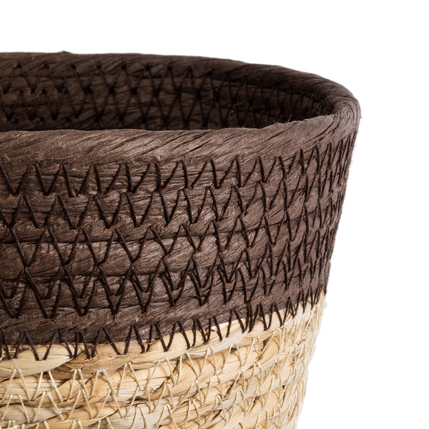 Τεχνητός Κήπος LEFKADA  Διακοσμητικό Πλεκτό Κασπώ Γλάστρα -  Μπεζ με Καφέ Φ18 x Υ15cm