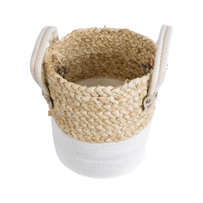 Τεχνητός Κήπος NEVADA  Διακοσμητικό Πλεκτό Κασπώ Γλάστρα -  Μπεζ με Λευκό Φ23 x Υ23cm
