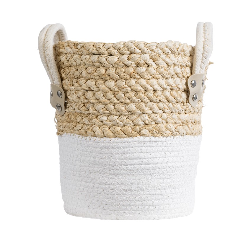 Τεχνητός Κήπος NEVADA  Διακοσμητικό Πλεκτό Κασπώ Γλάστρα -  Μπεζ με Λευκό Φ23 x Υ23cm