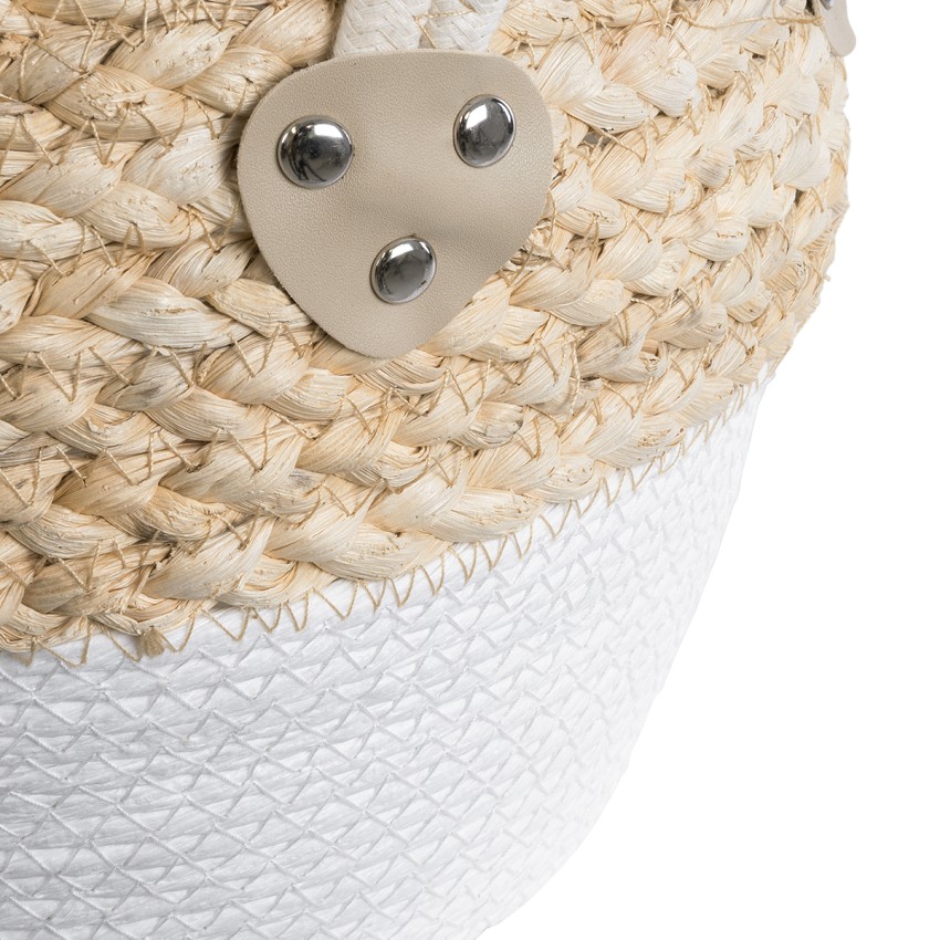 Τεχνητός Κήπος SANTORINI  Διακοσμητικό Πλεκτό Κασπώ Γλάστρα -  Μπεζ με Λευκό Φ28 x Υ24cm