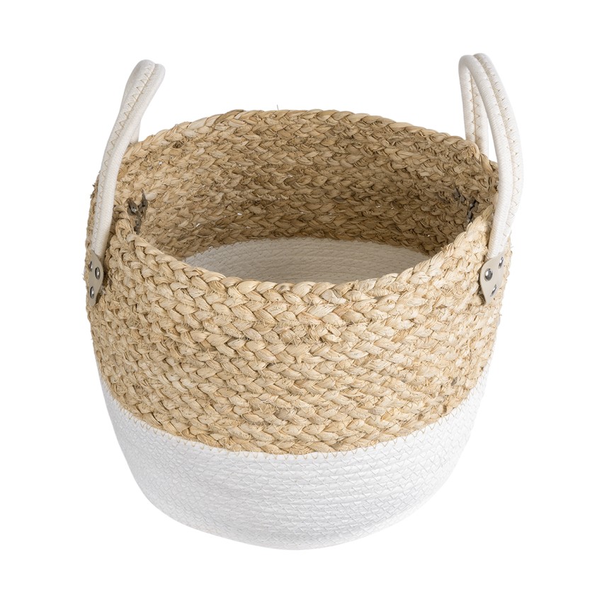 Τεχνητός Κήπος NEVADA  Διακοσμητικό Πλεκτό Κασπώ Γλάστρα -  Μπεζ με Λευκό Φ33 x Υ28cm