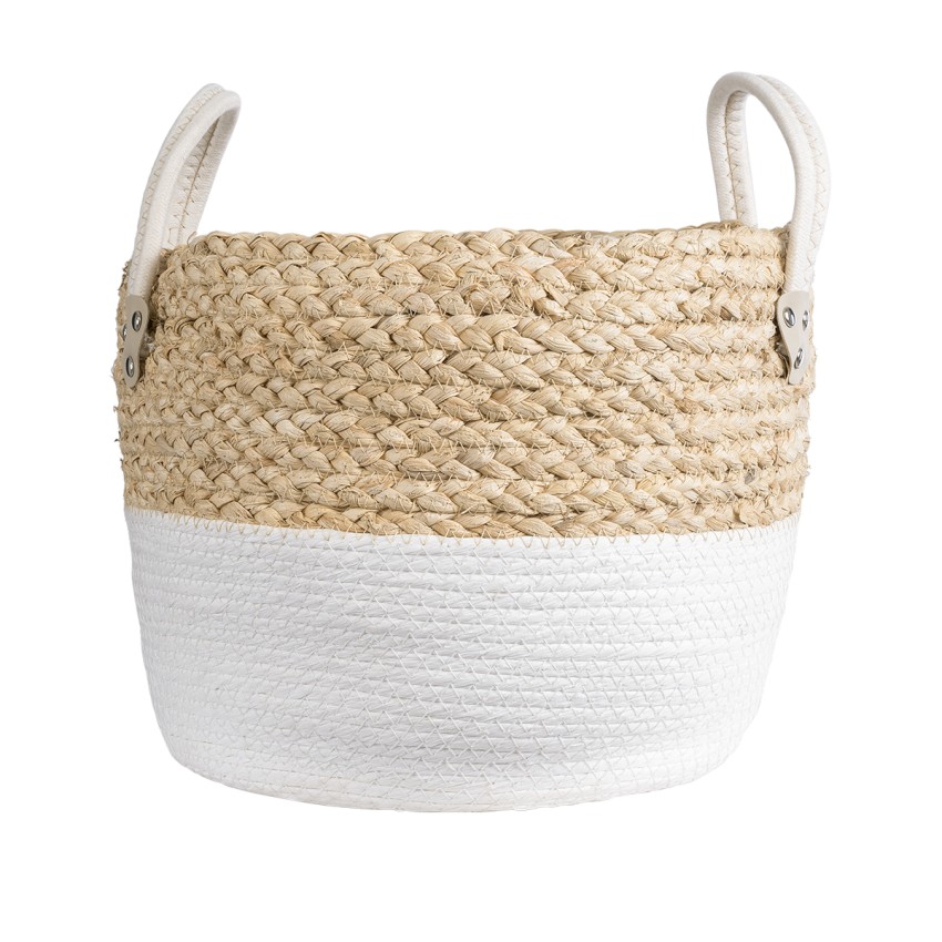 Τεχνητός Κήπος NEVADA  Διακοσμητικό Πλεκτό Κασπώ Γλάστρα -  Μπεζ με Λευκό Φ33 x Υ28cm