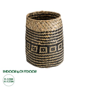 Τεχνητός Κήπος INDIANA  Διακοσμητικό Πλεκτό Καλάθι - Κασπώ Γλάστρα -  Καφέ με Μαύρο Φ18 x Υ22cm