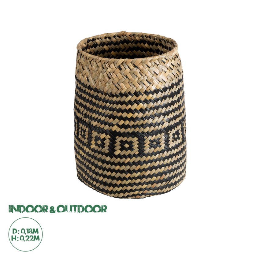 Τεχνητός Κήπος INDIANA  Διακοσμητικό Πλεκτό Καλάθι - Κασπώ Γλάστρα -  Καφέ με Μαύρο Φ18 x Υ22cm