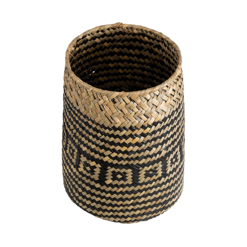 Τεχνητός Κήπος INDIANA  Διακοσμητικό Πλεκτό Καλάθι - Κασπώ Γλάστρα -  Καφέ με Μαύρο Φ18 x Υ22cm