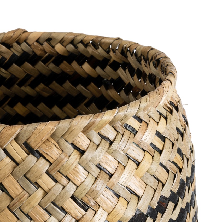 Τεχνητός Κήπος INDIANA  Διακοσμητικό Πλεκτό Καλάθι - Κασπώ Γλάστρα -  Καφέ με Μαύρο Φ18 x Υ22cm