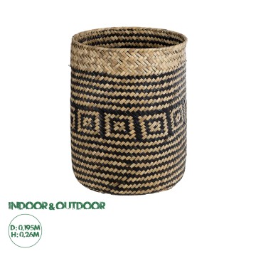 Τεχνητός Κήπος INDIANA  Διακοσμητικό Πλεκτό Καλάθι - Κασπώ Γλάστρα -  Καφέ με Μαύρο Φ19.5 x Υ26cm