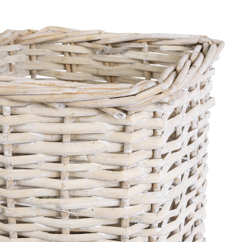 Τεχνητός Κήπος KYOTO  Διακοσμητικό Πλεκτό Καλάθι - Κασπώ Γλάστρα -  Λευκό με Μπεζ Φ20 x Υ20cm