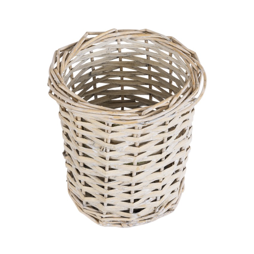Τεχνητός Κήπος DOMINGO  Διακοσμητικό Πλεκτό Καλάθι - Κασπώ Γλάστρα -  Λευκό με Μπεζ Φ16 x Υ18cm