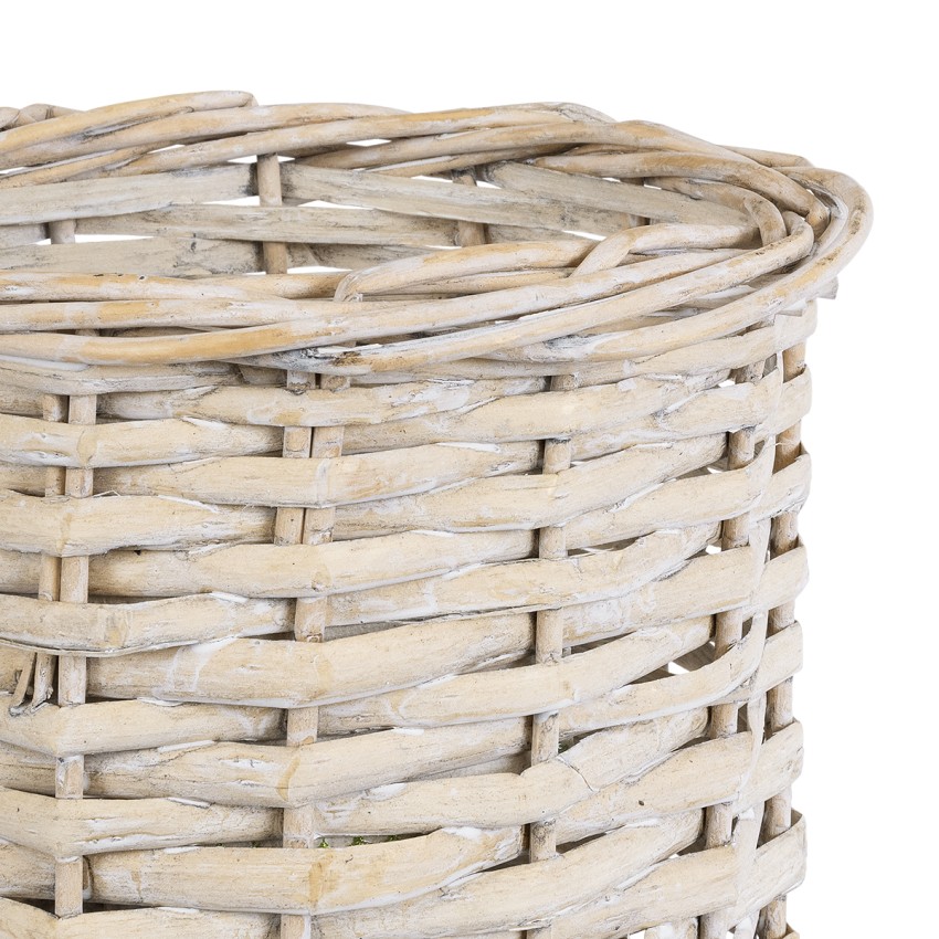 Τεχνητός Κήπος DOMINGO  Διακοσμητικό Πλεκτό Καλάθι - Κασπώ Γλάστρα -  Λευκό με Μπεζ Φ16 x Υ18cm