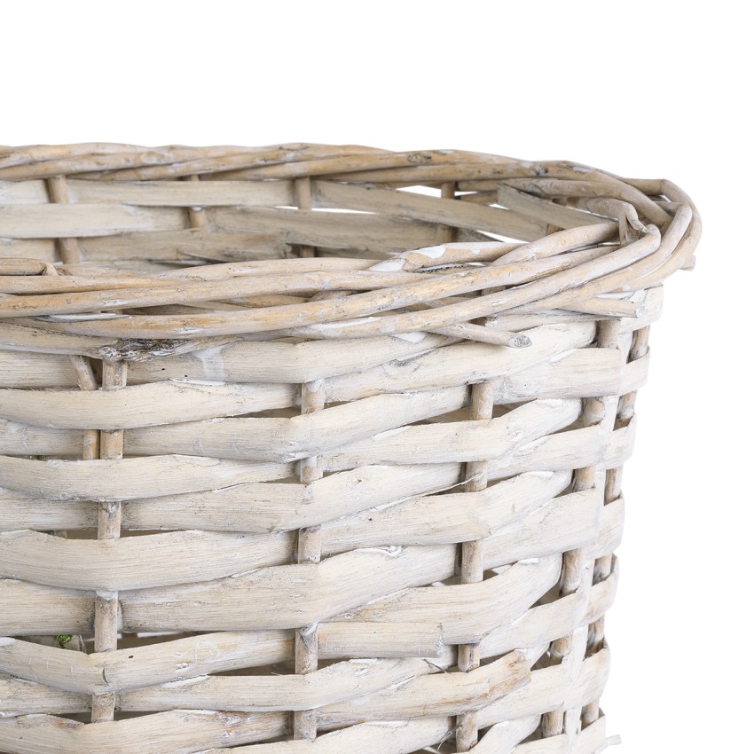 Τεχνητός Κήπος DOMINGO  Διακοσμητικό Πλεκτό Καλάθι - Κασπώ Γλάστρα -  Λευκό με Μπεζ Φ21 x Υ30cm