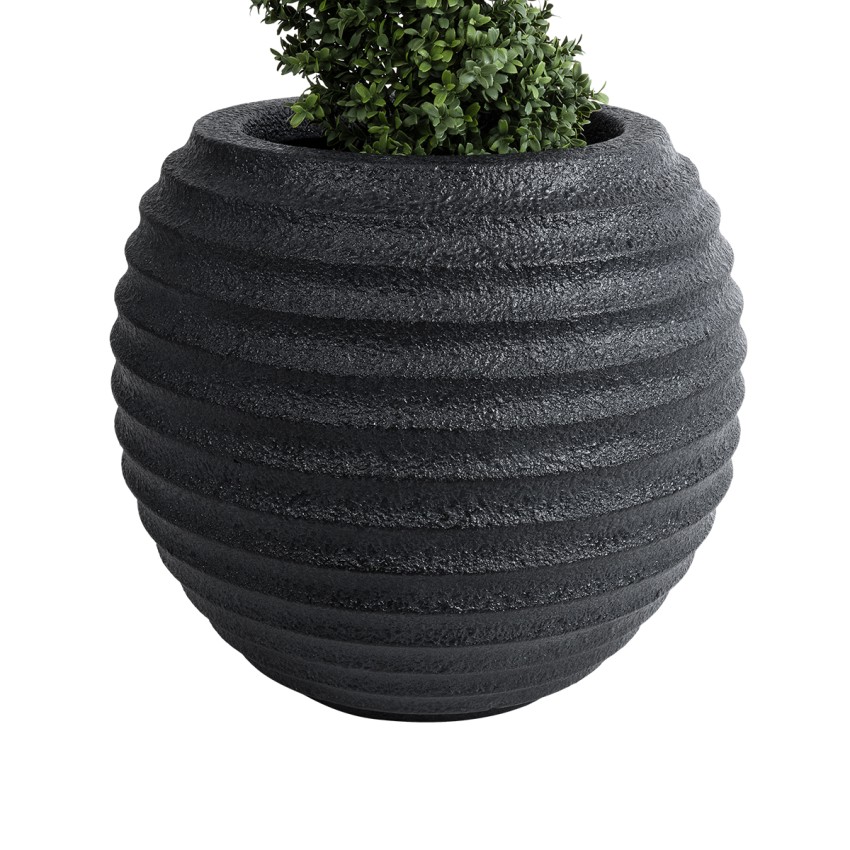 Τεχνητός Κήπος ILAEIRA  Επιδαπέδιο Πολυεστερικό Τσιμεντένιο Κασπώ Γλάστρα -  Μαύρο Φ58 x Υ53cm