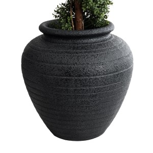 Τεχνητός Κήπος OLYMPIA  Επιδαπέδιο Πολυεστερικό Τσιμεντένιο Κασπώ Γλάστρα -  Μαύρο Φ55 x Υ60cm