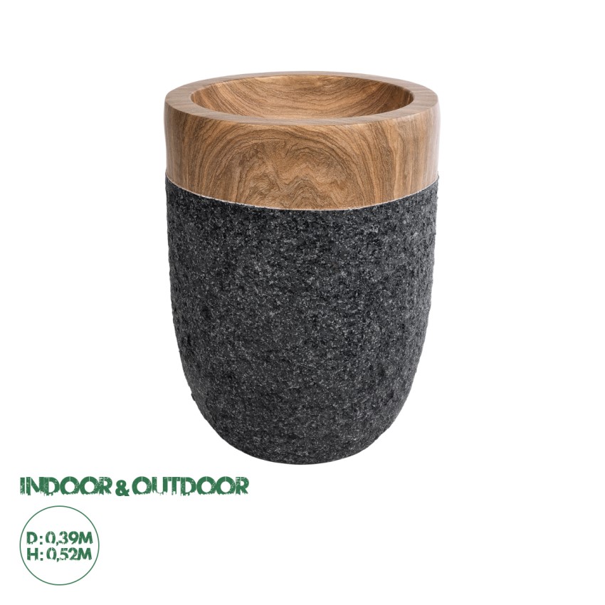 Τεχνητός Κήπος BELLAGIO  Επιδαπέδιο Πολυεστερικό Τσιμεντένιο Κασπώ Γλάστρα -  Μαύρο με Καφέ Φ39 x Υ52cm