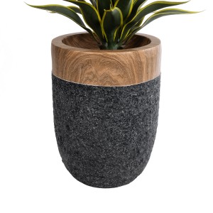 Τεχνητός Κήπος BELLAGIO  Επιδαπέδιο Πολυεστερικό Τσιμεντένιο Κασπώ Γλάστρα -  Μαύρο με Καφέ Φ39 x Υ52cm