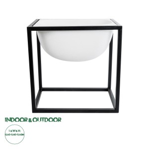 Τεχνητός Κήπος FIORI  Επιδαπέδιο Μεταλλικό Τσιμεντένιο Κασπώ Γλάστρα -  Λευκό με Μαύρο Μ60 x Π40 x Υ60cm