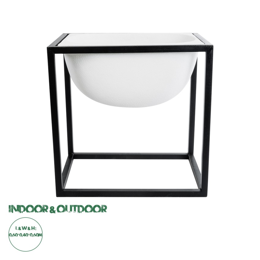 Τεχνητός Κήπος FIORI  Επιδαπέδιο Μεταλλικό Τσιμεντένιο Κασπώ Γλάστρα -  Λευκό με Μαύρο Μ60 x Π40 x Υ60cm