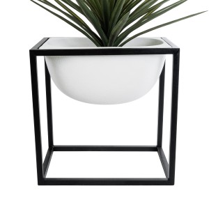 Τεχνητός Κήπος FIORI  Επιδαπέδιο Μεταλλικό Τσιμεντένιο Κασπώ Γλάστρα -  Λευκό με Μαύρο Μ60 x Π40 x Υ60cm