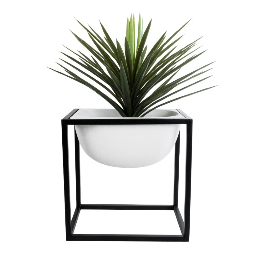 Τεχνητός Κήπος FIORI  Επιδαπέδιο Μεταλλικό Τσιμεντένιο Κασπώ Γλάστρα -  Λευκό με Μαύρο Μ60 x Π40 x Υ60cm