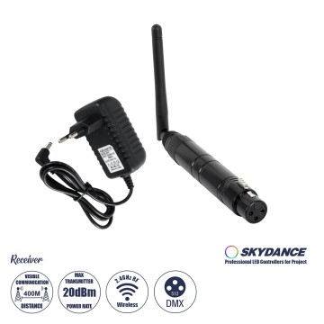 GLOBOSTAR® SKYDANCE-DM-WR  DMX512 Ασύρματος Δέκτης RF 2.4Ghz ISM GFSK 20dBm 400m Θηλυκό XLR3 DC 5V IP20 - Μ1.9 x Π1.9 x Υ22cm