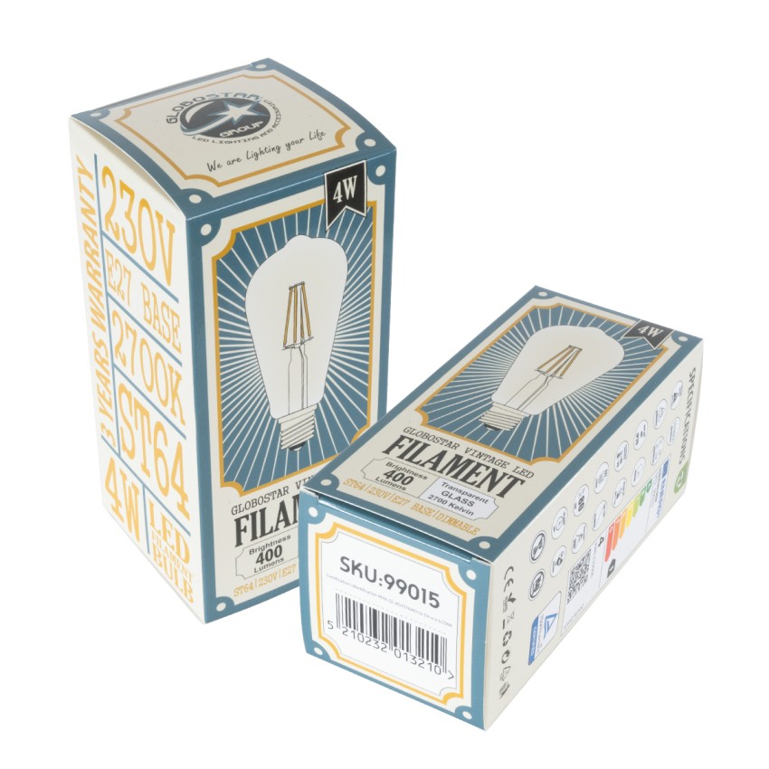 Λάμπα LED Long Filament E27 ST64 Αχλάδι 4W 400lm 360° AC 220-240V IP20 Φ6.4 x Υ14cm Θερμό Λευκό 2700K με Διάφανο Γυαλί Dimmable