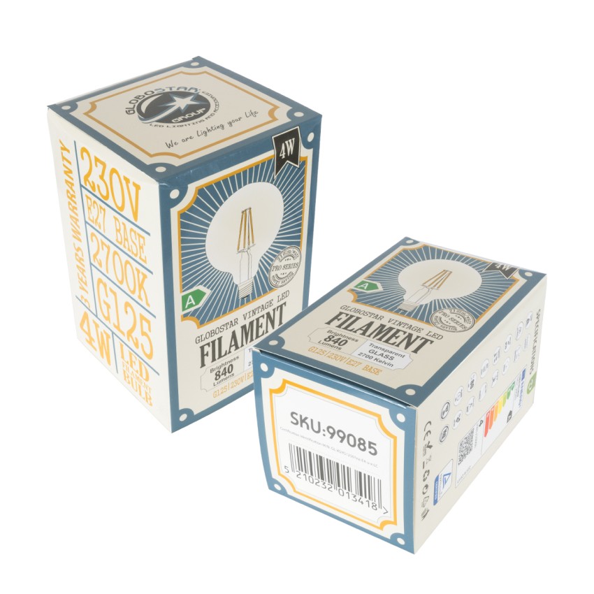 Λάμπα LED Long Filament E27 G125 Γλόμπος 4W 840lm 360° AC 220-240V IP20 Φ12.5 x Υ13.8cm Θερμό Λευκό 2700K με Διάφανο Γυαλί - Pro Series 210lm/W - A Ενεργειακή Κλάση