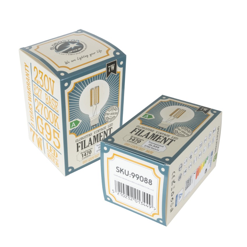 Λάμπα LED Long Filament E27 G95 Γλόμπος 7W 1470lm 360° AC 220-240V IP20 Φ9.5 x Υ13.8cm Θερμό Λευκό 2700K με Διάφανο Γυαλί - Pro Series 210lm/W - A Ενεργειακή Κλάση