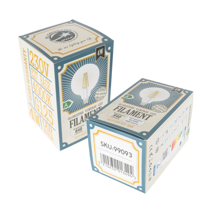 Λάμπα LED Long Filament E27 G125 Γλόμπος 4W 840lm 360° AC 220-240V IP20 Φ12.5 x Υ13.8cm Φυσικό Λευκό 4000K με Διάφανο Γυαλί - Pro Series 210lm/W - A Ενεργειακή Κλάση