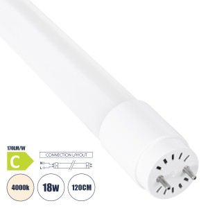 Λάμπα LED Τύπου Φθορίου Θερμοπλαστική T8 G13 120cm 18W 3060lm 300° AC 220-240V IP20 Φ2.6 x Μ120cm - Φυσικό Λευκό 4000K - Pro Series 170lm/W - C Ενεργειακή Κλάση