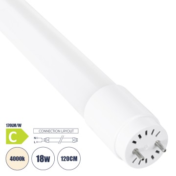 Λάμπα LED Τύπου Φθορίου Θερμοπλαστική T8 G13 120cm 18W 3060lm 300° AC 220-240V IP20 Φ2.6 x Μ120cm - Φυσικό Λευκό 4000K - Pro Series 170lm/W - C Ενεργειακή Κλάση