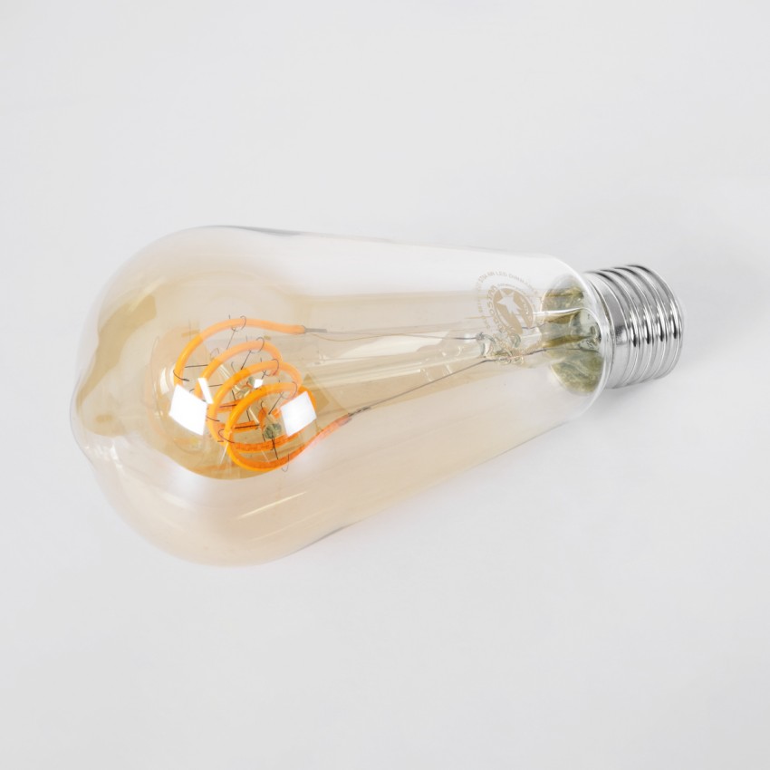 Λάμπα LED Soft T Spiral Filament E27 ST64 Αχλάδι 4W 280lm 360° AC 220-240V IP20 Φ6.4 x Υ14cm Ultra Θερμό Λευκό 2200K με Μελί Γυαλί Dimmable