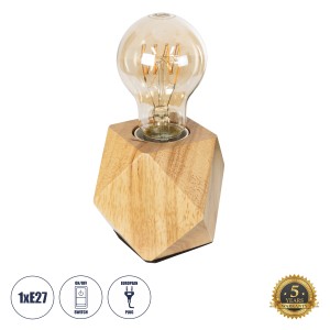 Rhombus  Μοντέρνο Ξύλινο Επιτραπέζιο Φωτιστικό Πορτατίφ Λαμπατέρ με Ντουί E27 Μονόφωτο Ρόμβος Μπεζ - Φυσικός Άχρωμος Δρυς με 1.8m καλώδιο και διακόπτη M8 x Π8 x Υ8cm