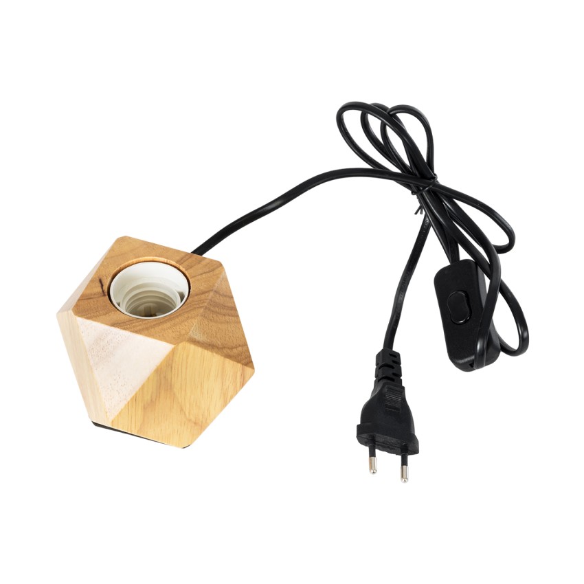 Rhombus  Μοντέρνο Ξύλινο Επιτραπέζιο Φωτιστικό Πορτατίφ Λαμπατέρ με Ντουί E27 Μονόφωτο Ρόμβος Μπεζ - Φυσικός Άχρωμος Δρυς με 1.8m καλώδιο και διακόπτη M8 x Π8 x Υ8cm