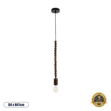 BEADS  Vintage Κρεμαστό Φωτιστικό Ανάρτηση Μονόφωτο 1 x E27 IP20 Καφέ Ξύλο - Μ4 x Π4 x Υ47cm