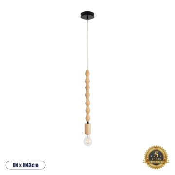 BEADS  Vintage Κρεμαστό Φωτιστικό Ανάρτηση Μονόφωτο 1 x E27 IP20 Μπεζ Ξύλο - Μ4 x Π4 x Υ43cm