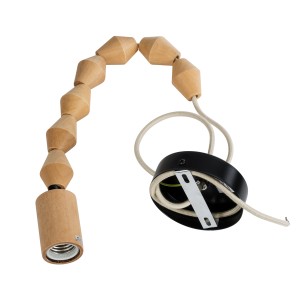 BEADS  Vintage Κρεμαστό Φωτιστικό Ανάρτηση Μονόφωτο 1 x E27 IP20 Μπεζ Ξύλο - Μ4 x Π4 x Υ43cm