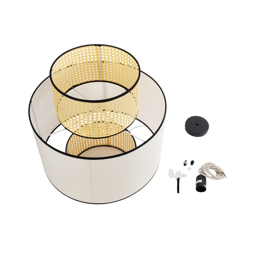SAIGE  Boho Κρεμαστό Φωτιστικό Πλέγμα Μονόφωτο 1 x E27 IP20 Μπεζ Ξύλο με Μπεζ & Μαύρο Ύφασμα - Μ50 x Π50 x Υ60cm
