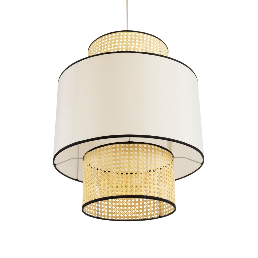 SAIGE  Boho Κρεμαστό Φωτιστικό Πλέγμα Μονόφωτο 1 x E27 IP20 Μπεζ Ξύλο με Μπεζ & Μαύρο Ύφασμα - Μ50 x Π50 x Υ60cm